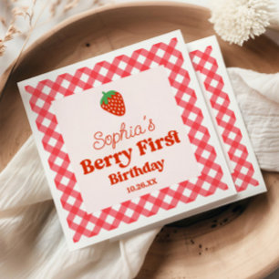 Erdbeere Rot Pink Beere Erste 1. Geburtstagsfeier Serviette