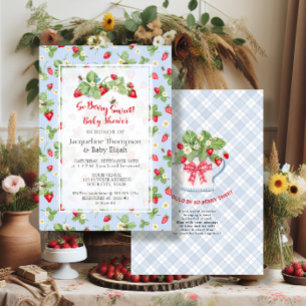 Erdbeere So Berry Süße Blaue Gingham Jungen Shower Einladung