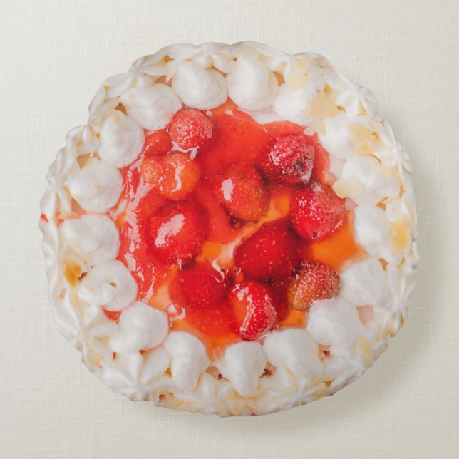 Erdbeere Süßkuchen Kuchen gebacken Sahne Rundes Kissen (Vorderseite)