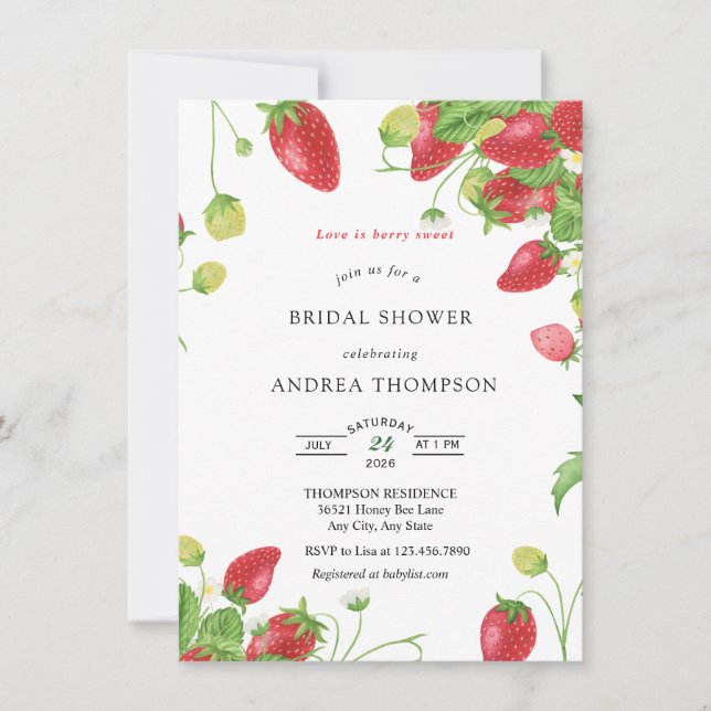 Erdbeere | Sweet Bridal Shower Einladung (Vorderseite)