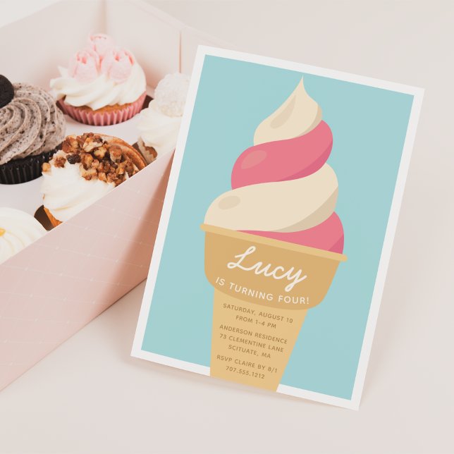 Erdbeere Swirt Eiscreme Kindergeburtstag Party Einladung (Von Creator hochgeladen)