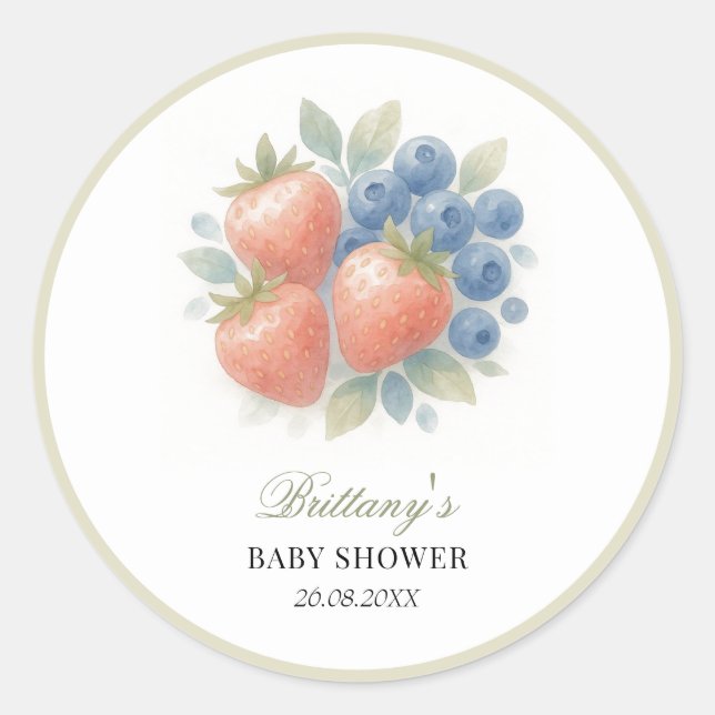 Erdbeere und Blueberry Baby Dusche Runder Aufkleber (Vorderseite)