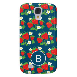 Erdbeere und Blume Blaues Muster Mit Monogramm Galaxy S4 Hülle