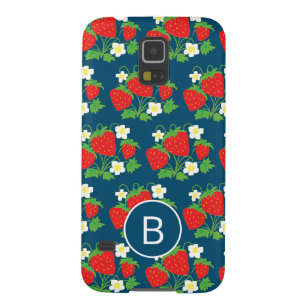 Erdbeere und Blume Blaues Muster Mit Monogramm Galaxy S5 Cover