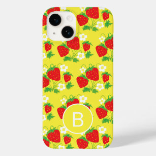 Erdbeere und Blume Gelbes Muster Mit Monogramm Case-Mate iPhone 14 Hülle
