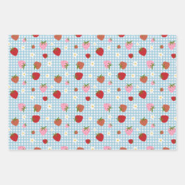 Erdbeere und Blume Nahtloses Muster Geschenkpapier Set