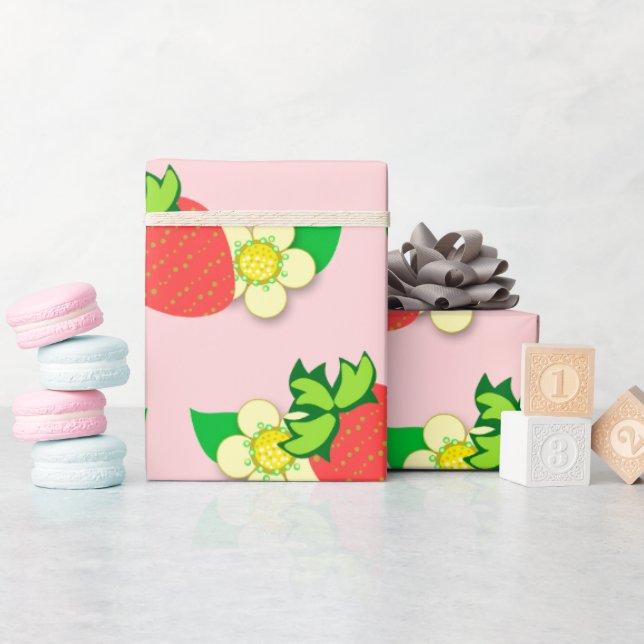 Erdbeere und Blume Rosa Umhüllungspapier Geschenkpapier (Babyparty)