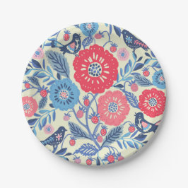 Erdbeere und Blume von Vögeln der Volkskunst Pappteller