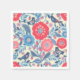 Erdbeere und Blume von Vögeln der Volkskunst Serviette