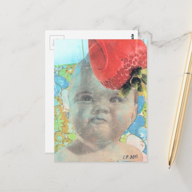 Erdbeere und eine Baby-Collage Postkarte (Vorderseite/Rückseite Beispiel)