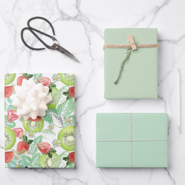 Erdbeere und Kiwi. Geschenkpapier Set (Vorderseite)