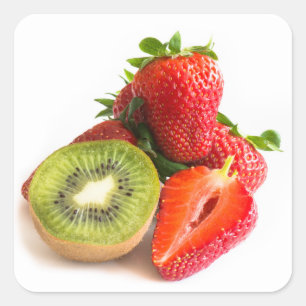 Erdbeere und Kiwi Quadratischer Aufkleber
