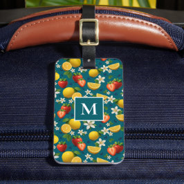 Erdbeere und Lemon Blossom Design auf blau Gepäckanhänger