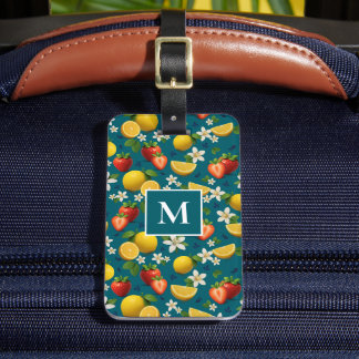 Erdbeere und Lemon Blossom Design auf blau Gepäckanhänger