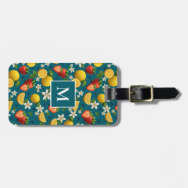 Erdbeere und Lemon Blossom Design auf blau Gepäckanhänger