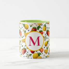 Erdbeere und Lemon-Blossom-Tasse mit Monogramm Zweifarbige Tasse
