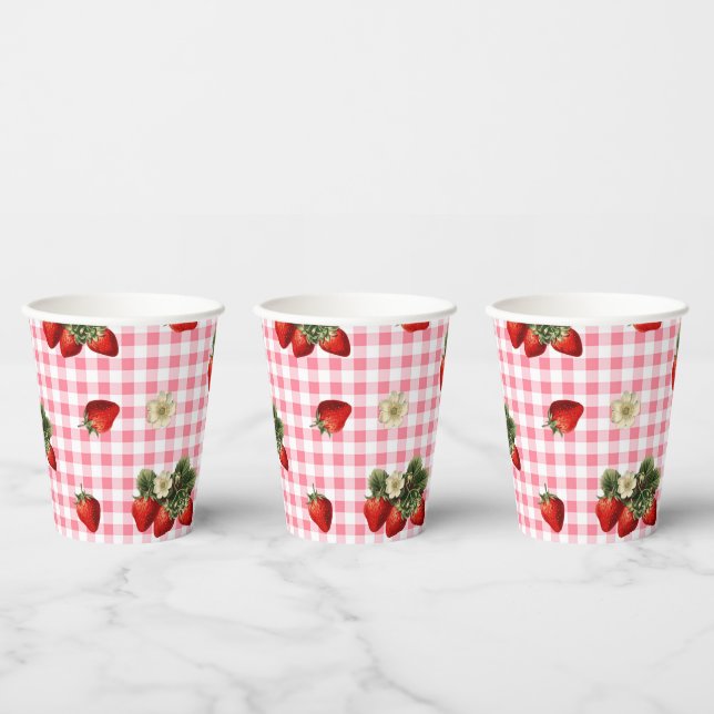 Erdbeere und niedliche Gingham-Becher Pappbecher (Multi)