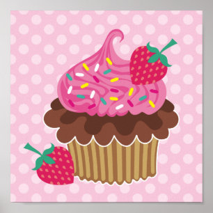 Erdbeere und Schokolade Cupcake Canvas Print Poster
