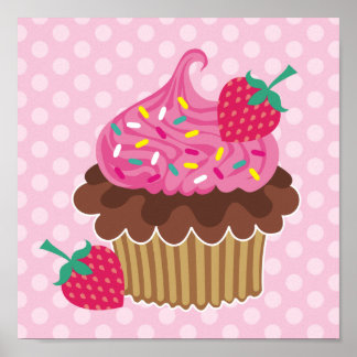 Erdbeere und Schokolade Cupcake Canvas Print Poster