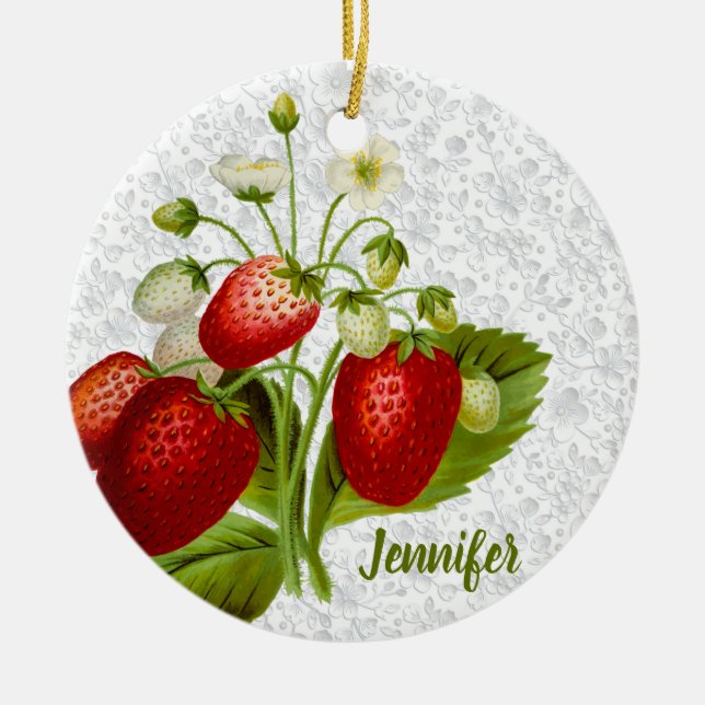 Erdbeere und Spitze Keramik Ornament (Vorne)