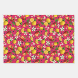 Erdbeere und Zitronenmuster mit Blumenmuster mit L Geschenkpapier Set