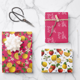 Erdbeere und Zitronenmuster mit Blumenmuster mit L Geschenkpapier Set