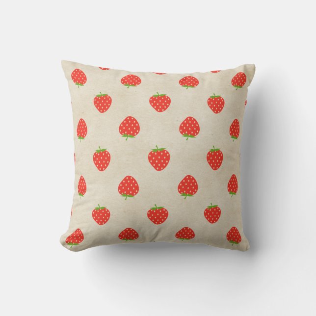 Erdbeere Vintag Girly Rustic Erdbeeren Print Kissen (Vorderseite)