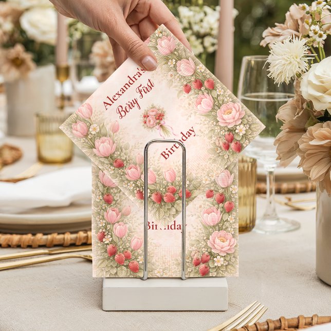 Erdbeere Vintage-Blumen-Thema 1. Geburtstag Serviette (Von Creator hochgeladen)