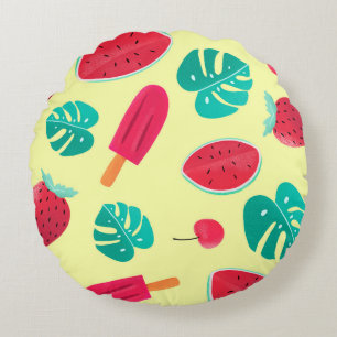 Erdbeere von Wassermelonen Blätter Rundes Kissen