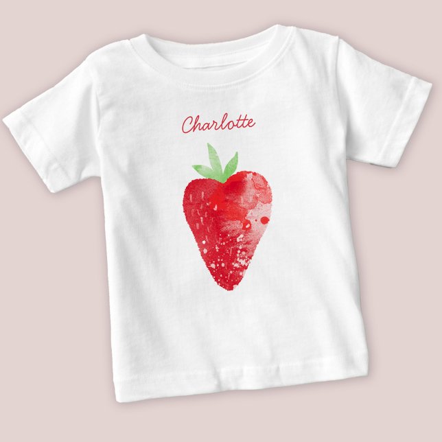 Erdbeere Wasserfarbe Personalisiert Baby T-shirt (Watercolor strawberry personalized baby and toddler t-shirt)