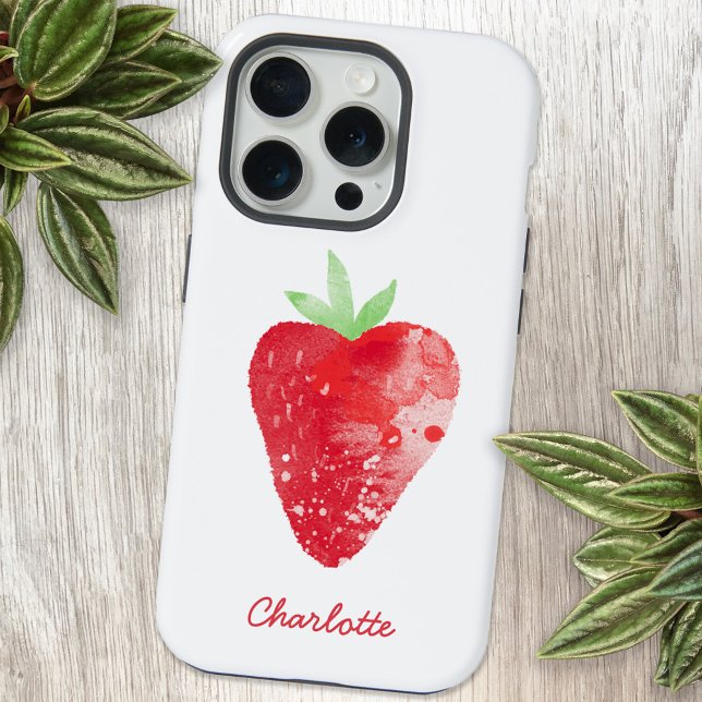 Erdbeere Wasserfarbe Personalisiert iPhone Hülle (Personalized script name watercolor strawberry art cell phone case)