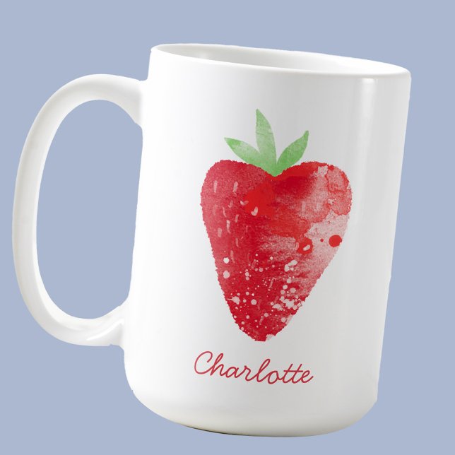 Erdbeere Wasserfarbe Personalisiert Kaffeetasse (Watercolor strawberry art personalized name coffee mug)