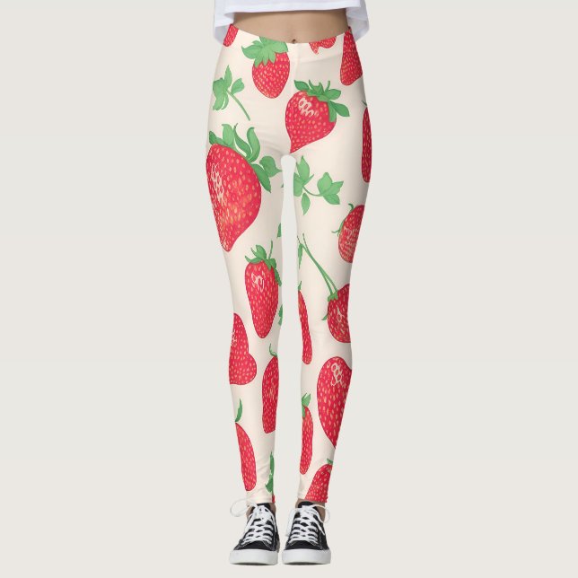 Erdbeere Wasserfarbenes Muster Leggings (Vorderseite)