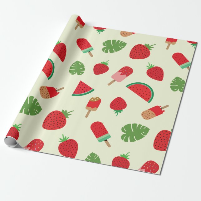 Erdbeere, Wassermelonen und rote Popsikel Geschenkpapier (Ungerollt)