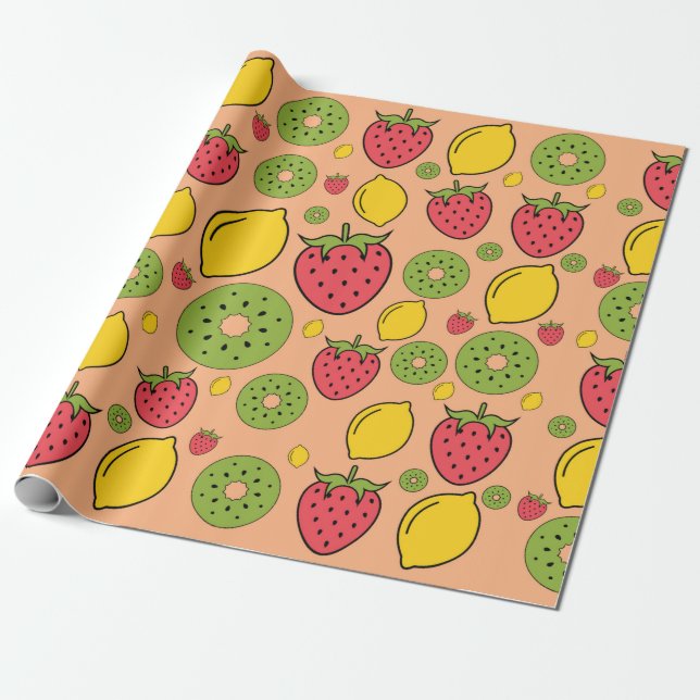 Erdbeere, Zitrone und Kiwi-Früchte Tapete Hintergr Geschenkpapier (Ungerollt)