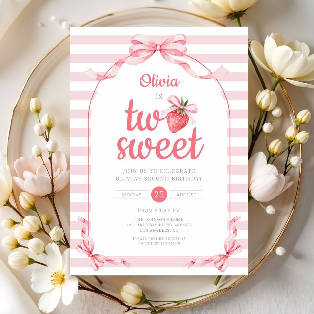 Erdbeere Zwei Süße Mädchen 2. Geburtstag Einladung (Strawberry Two Sweet Girl 2nd Birthday Invitation)