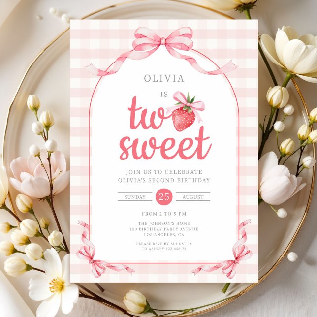 Erdbeere Zwei Süße Mädchen 2. Geburtstag Einladung (Strawberry Two Sweet Girl 2nd Birthday Invitation)