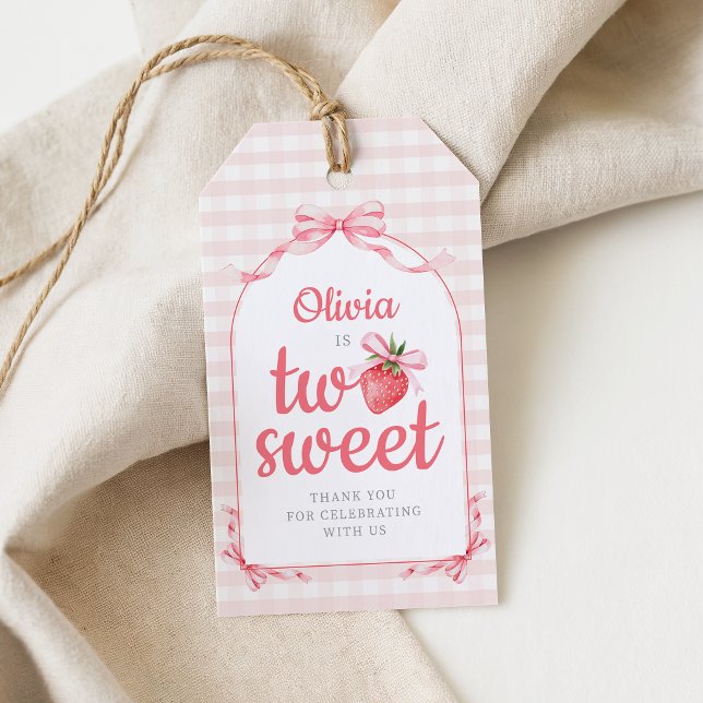 Erdbeere Zwei Süße Mädchen 2. Geburtstag Geschenkanhänger (Strawberry Two Sweet Girl 2nd Birthday Gift Tags)