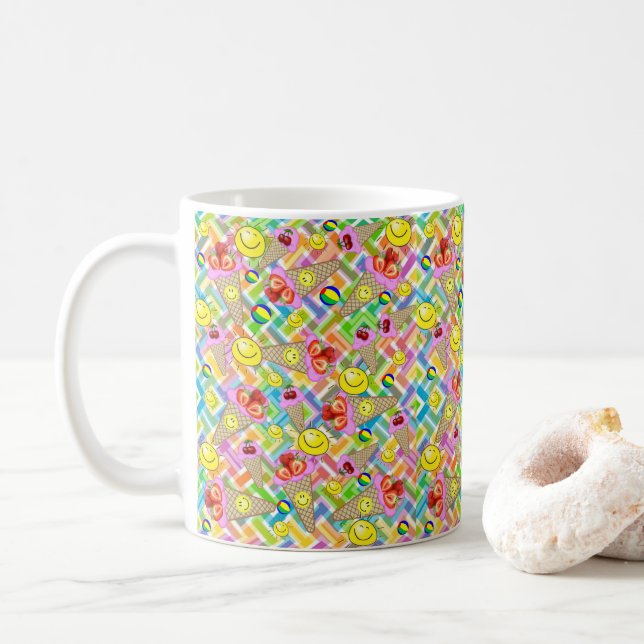 Erdbeereis Frucht Sonne Chevron Tasse (Mit Donut)