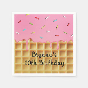 Erdbeereis-Waffelkonen-Geburtstag Serviette