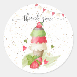 Erdbeereiskegel "Danke" Runder Aufkleber
