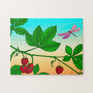 Erdbeeren an einer Branche und Libelle Puzzle
