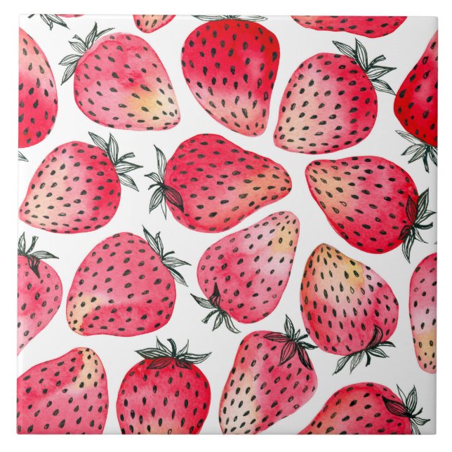 Erdbeeren, Aquarell und Tinte Fliese (Vorderseite)