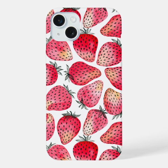 Erdbeeren Aquarell und Tinte iPhone Hülle (Rückseite)