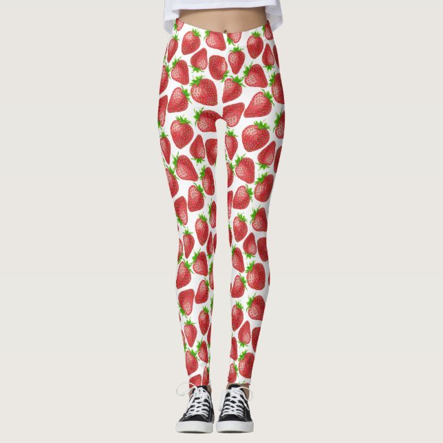 Erdbeeren-Aquarellmuster Leggings (Vorderseite)