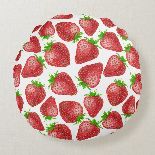 Erdbeeren-Aquarellmuster Rundes Kissen (Vorderseite)