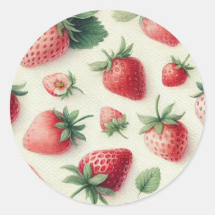 Erdbeeren auf Creme-Wasserfarbbeeren Runder Aufkleber