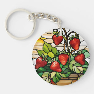 Erdbeeren auf festem Glas Schlüsselanhänger
