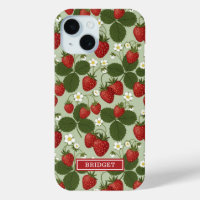 Erdbeeren auf grünem Monogramm