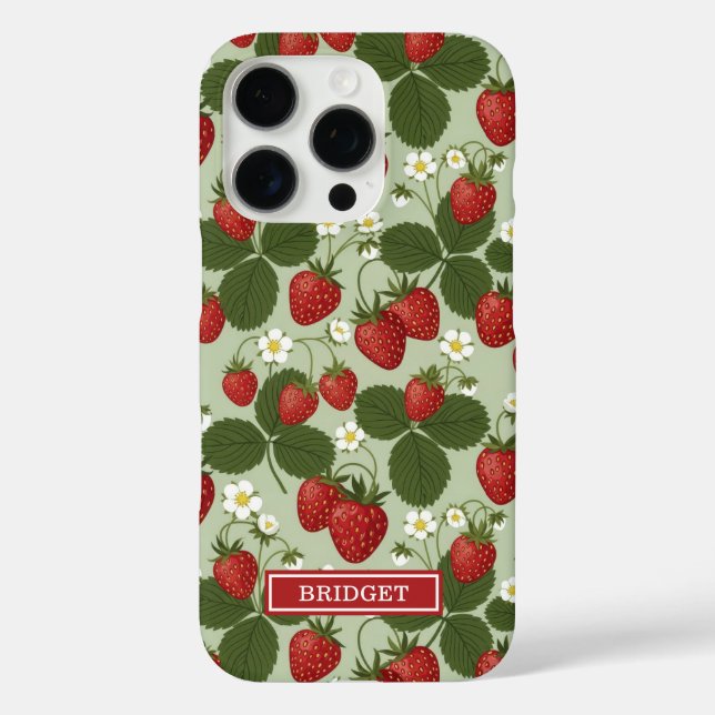 Erdbeeren auf grünem Monogramm Case-Mate iPhone Hülle (Rückseite)